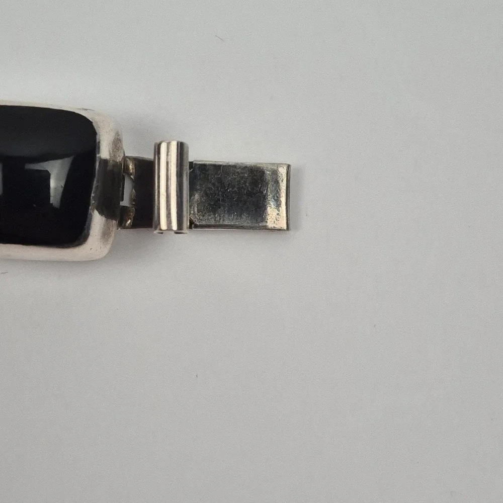VTG Taxco Sterling Silver Black Onyx Bracelet TZ-17 925 68g Chunky‎ Mexico 6.5